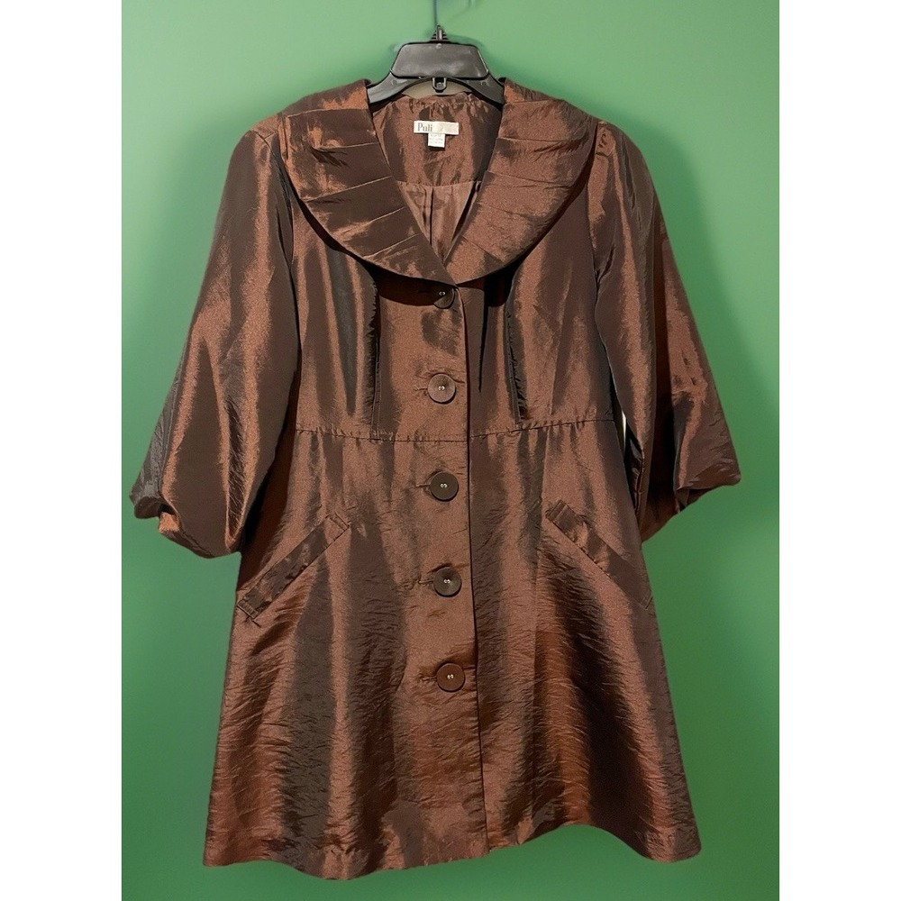 Ladies Beautiful Satin Brown Puli Jacket‎ Coat Women's Size XS Business Dressy